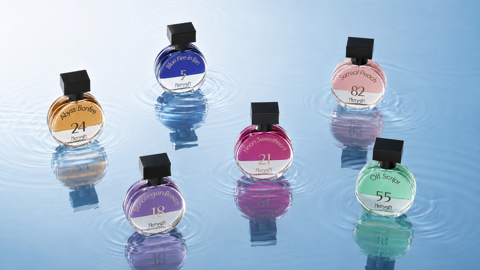 Merrygift perfume bottles on water